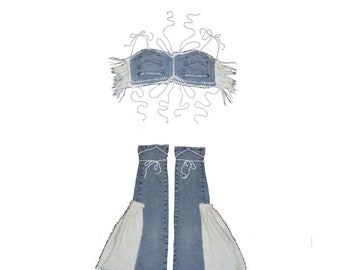 Scaldagambe in denim e top corsetto