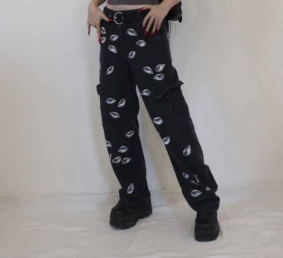 DARK FOG★Hand-painted printed pleated casual jeans DF36 Denim Power Fog Wash – ShirtsNThingsAZ