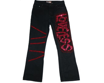 Loveless Hand embroidered vintage denim pants