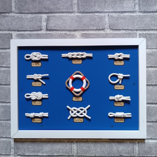 Grande décoration murale nautique - Nœud nautique, encadré, Nœuds marins, décoration côtière