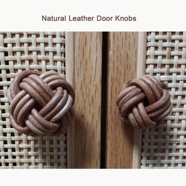 set of 2pcs natural leather knot knobs,genuine Leather rope knot pull for drawer,cabinets & wardrobes