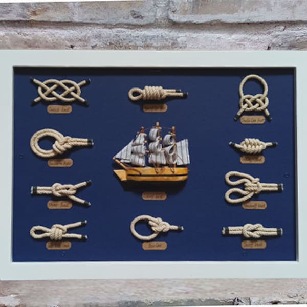 nautical shadow box- nautical wall decor- Nautical Knot,Framed Nautical Knots,Coastal Decor
