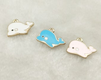 Silver Yellow Plated Dolphin Charm 24mm