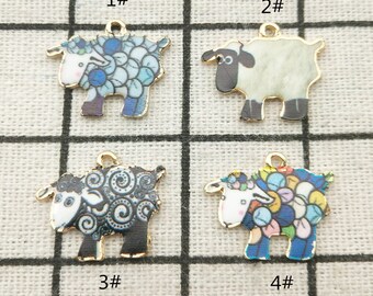 2//5//10PCS Cartoon Enamel Sheep Charm Pendant For DIY Earrings//Bracelet//Necklace