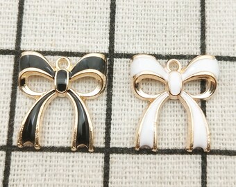 4pcs-gold tone enamel white bow Charm-more colors