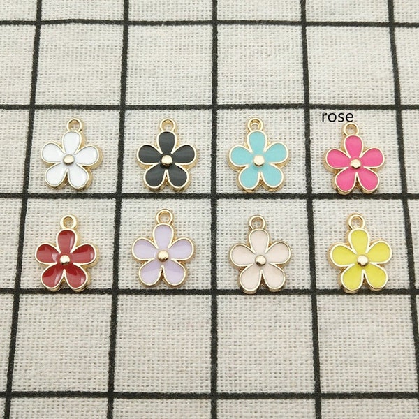 10PCS, Enamel Charm, Flower Charm, Garden Charms, Bracelet Charm, Necklace Charm, Craft Supplies, Gold Tone 13x16mm