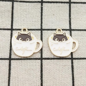 10pcs enamel cup cat charm earring pendant neckalce charm bracelet charm gold plated jewelry supply craft supplies 19x20mm