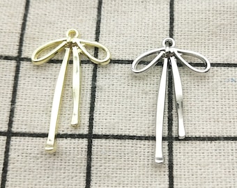 10PCS, Bowknot Charm Bow Knot Gold Plated Necklace Charm Earring Pendant Bracelet Charm Craft Supplies Gold Tone 19x31mm