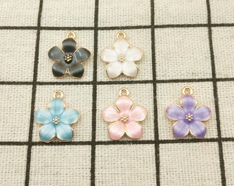 10PCS, Enamel Charm Flower Charm Metal Charm Jewelry Charm Bracelet Charm Pendant Findings 15x17mm