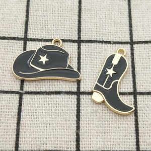 10 pezzi ciondolo a forma di cappello da cowboy in smalto, ciondolo a forma di stivale, braccialetto, collana, orecchino, ciondolo, accessori per gioielli placcati in oro