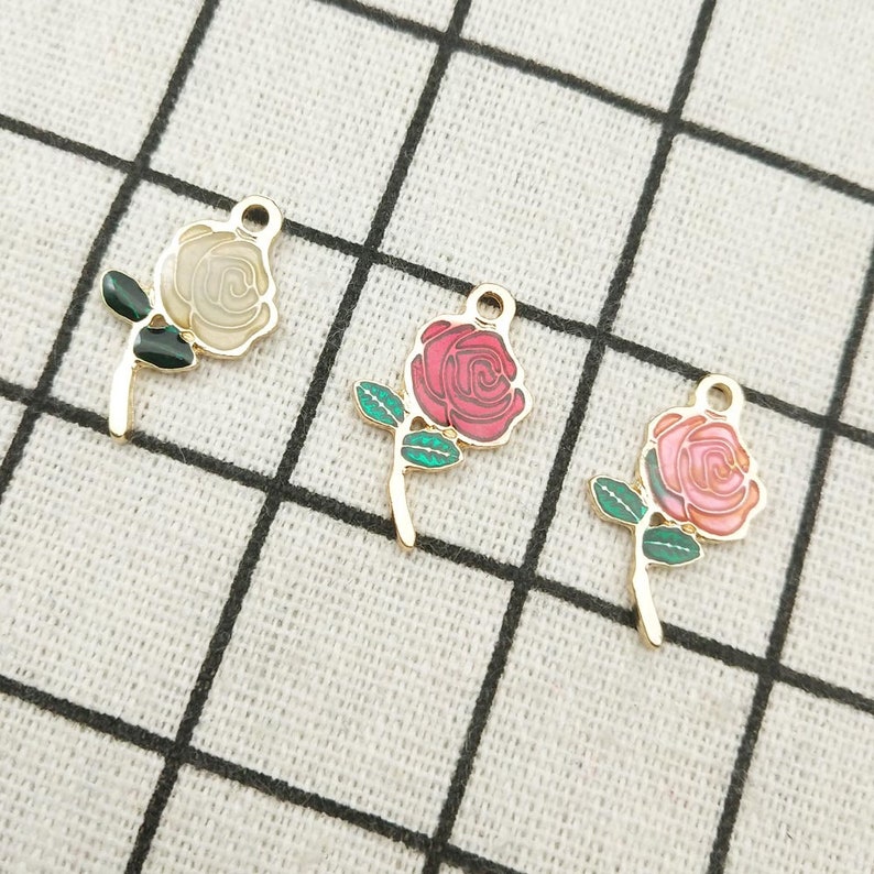 10PCS Enamel Charm Rose Flower Charms Rose Charms Garden Etsy