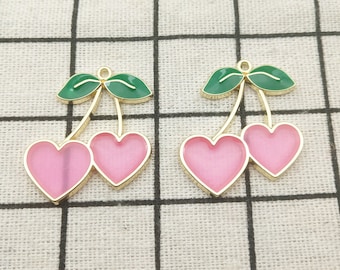 10PCS Fruit Charm Cherry Charm Jewelry Pendant Bracelet Charm Craft Supplies Cherry Pendant Cherry Findings 28x33mm