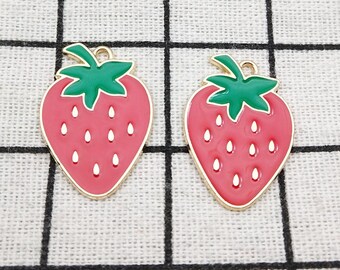 10pcs Strawberry Charm Enamel Charm Earring Pendant Keychain Charm Necklace Charm Jewelry Accessories Diy Making Gold Plated