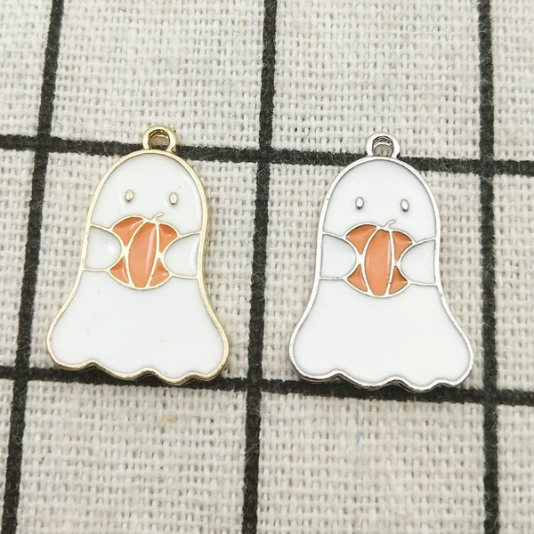 10PCS, Enamel Charm Halloween Ghost Pumpkin Charm Jewelry Supplies Craft Supplies DIY Findings Fashion Charm 15x22mm