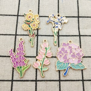 10PCS, Flower Charm Enamel Pendant Jewelry Accessories Necklace Charm Bracelet Charm Craft Supplies Gold Plated