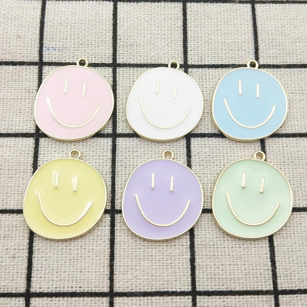 10PCS, Smile Face Charms Enamel Charm Necklace Charm Bracelet Charm Earring Pendant Jewelry Accessories Craft Supplies DIY Findings 20x23MM