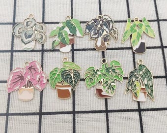 10/16 piezas, dije de maceta de esmalte con forma de flor, colgante hecho a mano para pulsera, pendientes y collar, suministros para la fabricación de joyas DIY.