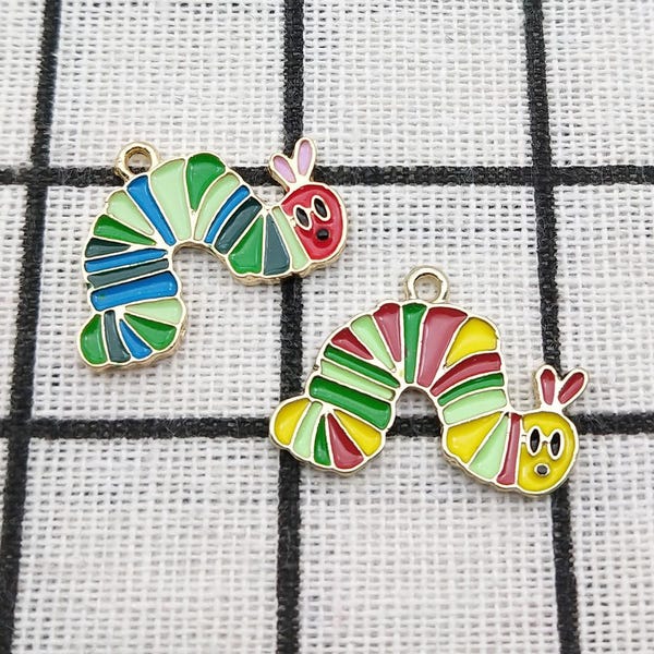 10 unidades, dijes de oruga, accesorios de joyería, dijes de pulsera de esmalte, suministros para manualidades, chapados en oro.