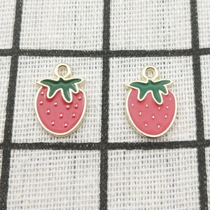 10PCS Strawberry Charm Enamel Charm Fruit Charm Earring Pendant Sweet Charm Craft Supplies Gold Tone Necklace Charm 12x16mm