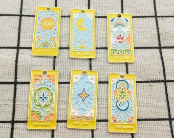 10/12pcs, Sun Moon Star Love Wheel Desth Tarot Charm Enamel Charm Bracelet Earring Charm Necklace Pendant Jewelry Accessories Gold Plated