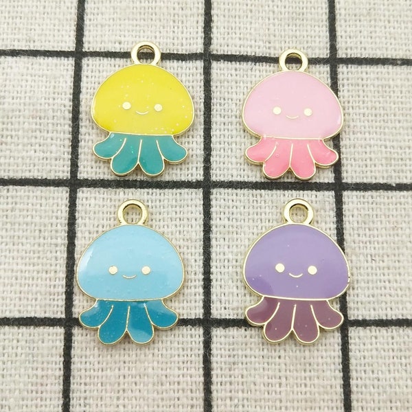 10pcs enamel charm jellyfish charm earring pendant necklace charm jewelry charm craft supplies gold plated diy findings 15x20mm