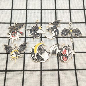 10/14pcs, Dragon Charm Enamel Bracelet Charm Necklace Pendant Earring Diy Supplies Jewelry Accessories Alloy Metal Gold Plated