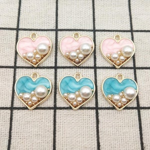 10PCS, Enamel Heart Charm Bracelet Charm Earring Charm Necklace Pendant Jewelry Accessories DIY Charm Craft Supplies Gold Tone 17x18MM