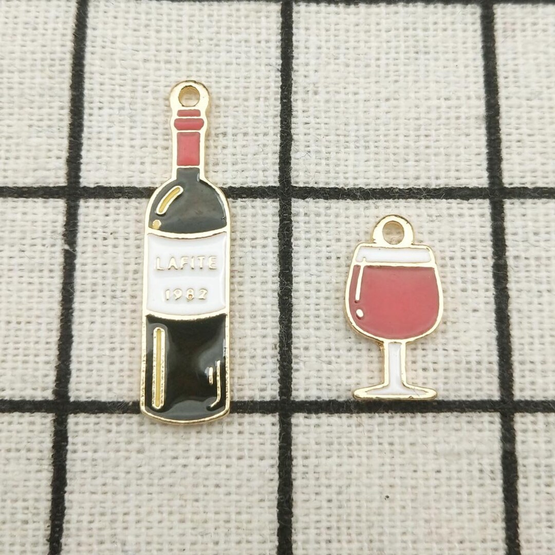 10PCS, Enamel Charm Wine Bottle Charm Wine Cup Charm Jewelry Pendant
