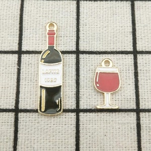 10PCS, Enamel Charm Wine Bottle Charm Wine Cup Charm Jewelry Pendant Bracelet Charm Craft Supplies Gold Tone