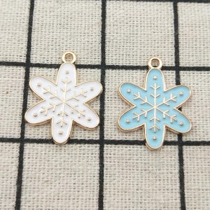 10PCS, Enamel Snowflake Charm Earring Charm Bracelet Charm Craft Supplies Fashion Necklace Charm Gold Plated 19x23MM