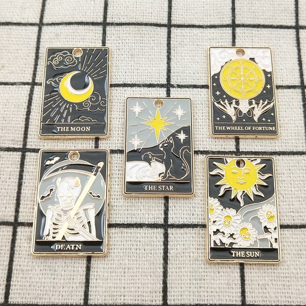 10PCS, Sun Moon Star Death Charm Animal Enamel Bracelet Charm Necklace Pendant Earring Charm Jewelry Accessories Craft Supplies Gold Plated