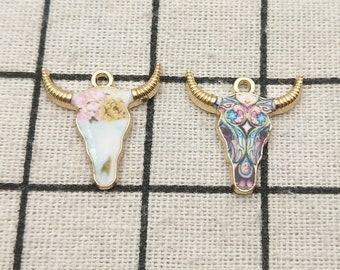 10PCS, Cow Head Charm Enamel Charm Bracelet Charm Craft Supplies Necklace Charm Earring Pendant Jewelry Accessories Gold Plated