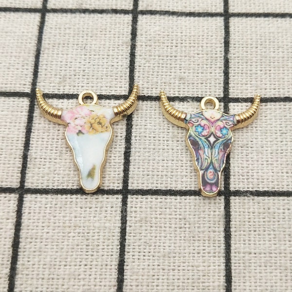 10PCS, Cow Head Charm Enamel Charm Bracelet Charm Craft Supplies Necklace Charm Earring Pendant Jewelry Accessories Gold Plated