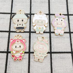 10pcs, Cartoon Charm Enamel Bracelet Charm Necklace Pendant Diy Making Craft Supplies Jewelry Accessories Alloy Metal Gold Plated