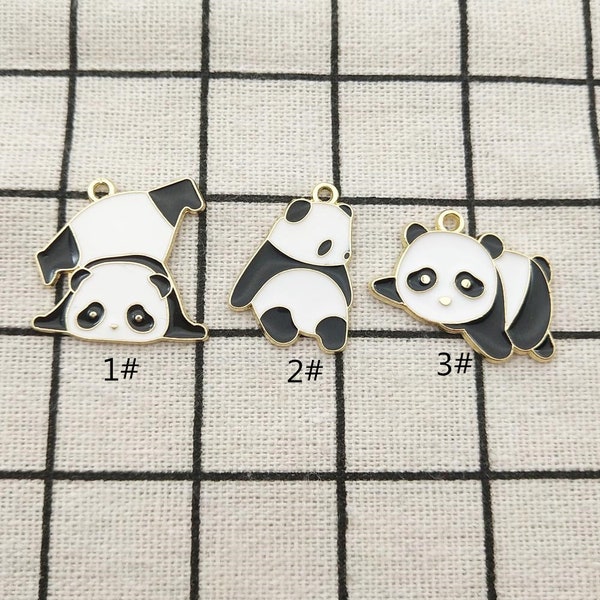 10PCS Panda Charm Enamel Charm Necklace Charm Bracelet Charm Earring Pendant Craft Supplies Gold Plated Jewelry Accessories