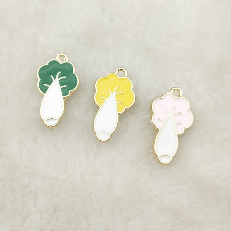Cabbage Charm Vegetable Charm Enamel Charm Bracelet Charm Craft Supplies Gold Tone,12x23MM 10PCS