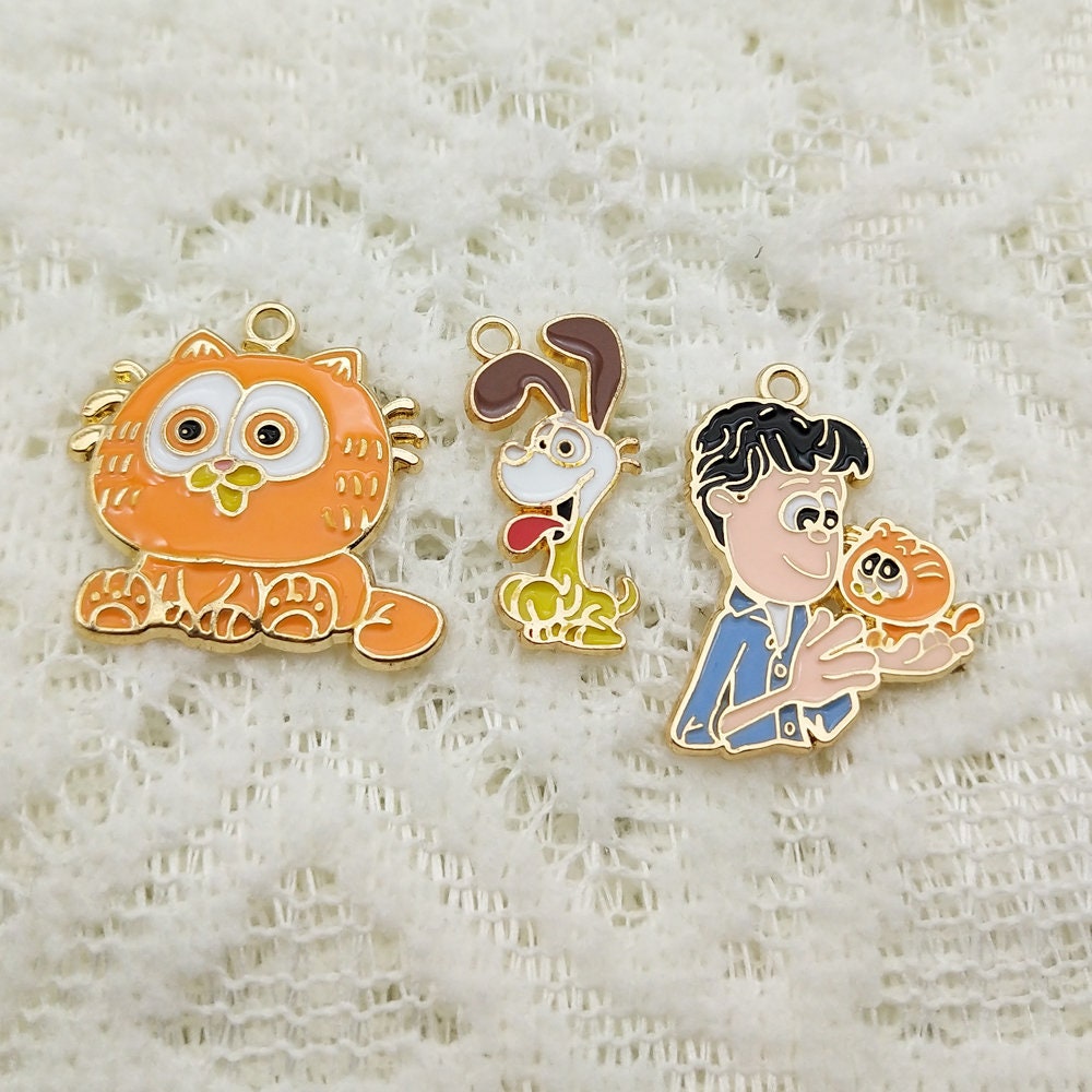 10/12pcs, Cartoon Charm Enamel Bracelet Charm Necklace Pendant Diy Craft Supplies Jewelry Accessories Alloy Metal Gold Plated