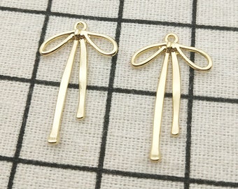 10PCS, Bowknot Charm Bow Knot Gold Plated Necklace Charm Earring Pendant Bracelet Charm Craft Supplies Gold Tone 19x31mm