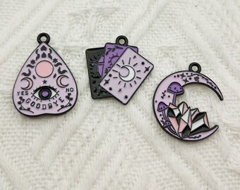 10/12pcs, Moon Tarot Charm Enamel Charm Animal Charm Bracelet Charm Necklace Charm Jewelry Accessories Craft Supplies Black Plated