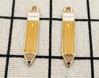 10PCS, Enamel Pencil Charm Gold Plated Necklace Charm Bracelet Charm Earring Pendant Jewelry and Craft Supplies DIY Findings 5x31MM