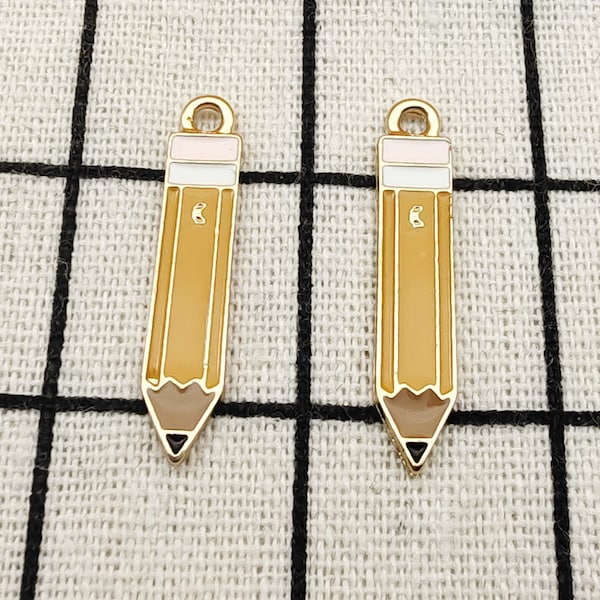 10PCS, Enamel Pencil Charm Gold Plated Necklace Charm Bracelet Charm Earring Pendant Jewelry and Craft Supplies DIY Findings 5x31MM
