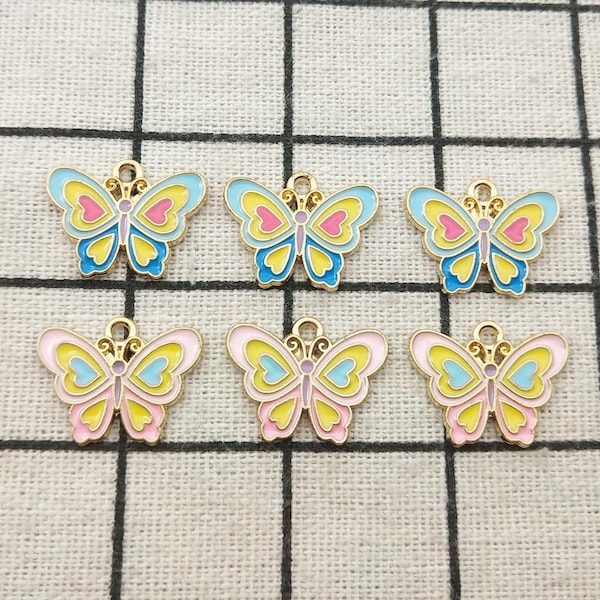 10PCS, Enamel Butterfly Charm Bracelet Charm Earring Charm Necklace Pendant Jewelry Accessories Craft Supplies Gold Plated 15x19mm