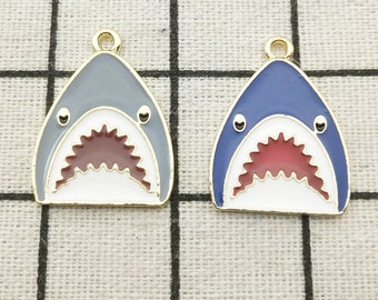 10 piezas, dijes de tiburón, dijes de animales, dijes de esmalte, dijes para pulseras, suministros para manualidades, tono dorado, 22 x 28 mm