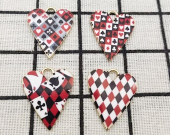 10/16 piezas, dije de póker en forma de corazón esmaltado para pulsera, pendientes, collar, colgante, suministros para manualidades, accesorios de joyería chapados en oro