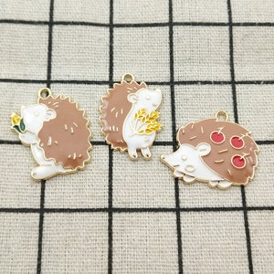 10P/12pcs, Cute Hedgehog Charm Enamel Bracelet Charm Necklace Pendant Earring Charm Jewelry Accessories Craft Supplies Gold Plated