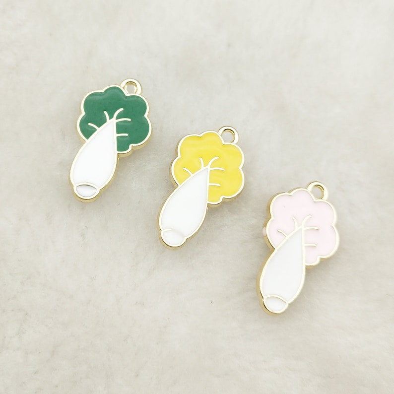 Cabbage Charm Vegetable Charm Enamel Charm Bracelet Charm Craft Supplies Gold Tone,12x23MM 10PCS