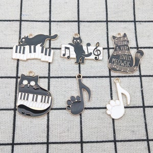 10/12pcs, Enamel Charm Music Cat Charm Animal Pendant Bracelet Charm Craft Supplies Jewelry Charm Necklace Charm Gold Plated