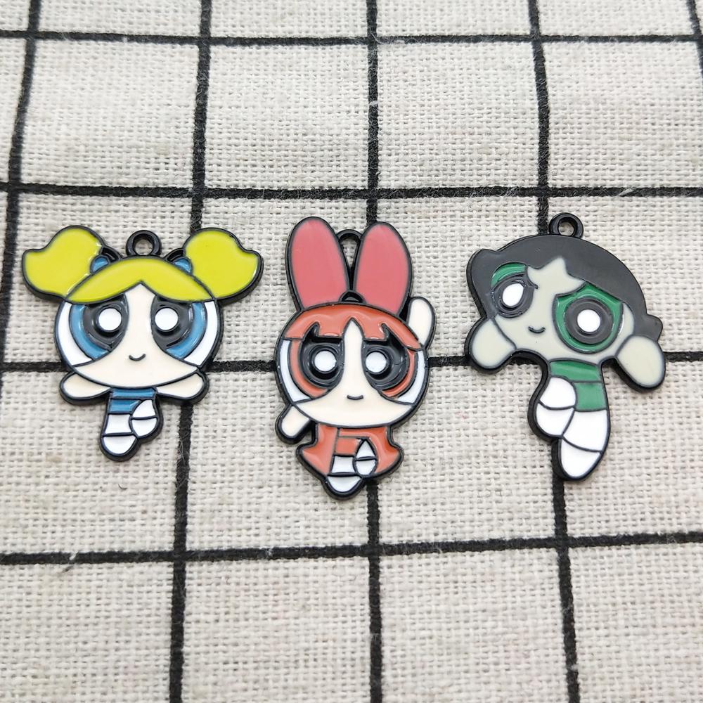 10/12pcs, Cartoon Anime Charm Enamel Bracelet Charm Necklace Pendant Diy Craft Supplies Jewelry Accessories Alloy Metal Black  Plated