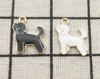 10PCS, Enamel Dog Charm Animal Charm Earring Pendant Bracelet Charm Necklace Charm Craft Supplies Gold Plated 17x19mm