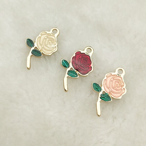 10PCS Enamel Charm Rose Flower Charms Rose Charms Garden Etsy